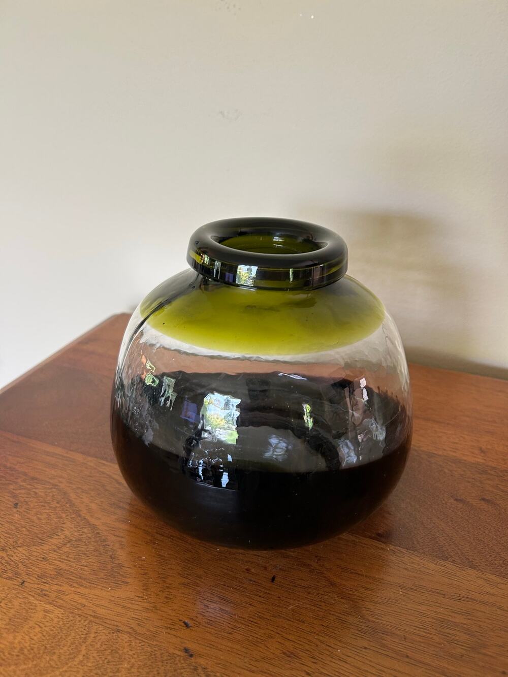 Vintage Studio Art Glass Orb Vase, Chartreuse & Deep Purple Glass, 1990s